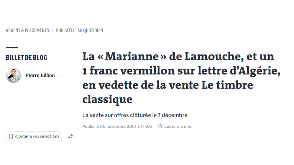 Article dans le journal “Le Monde” à propos de notre vente du 7 décembre 2021